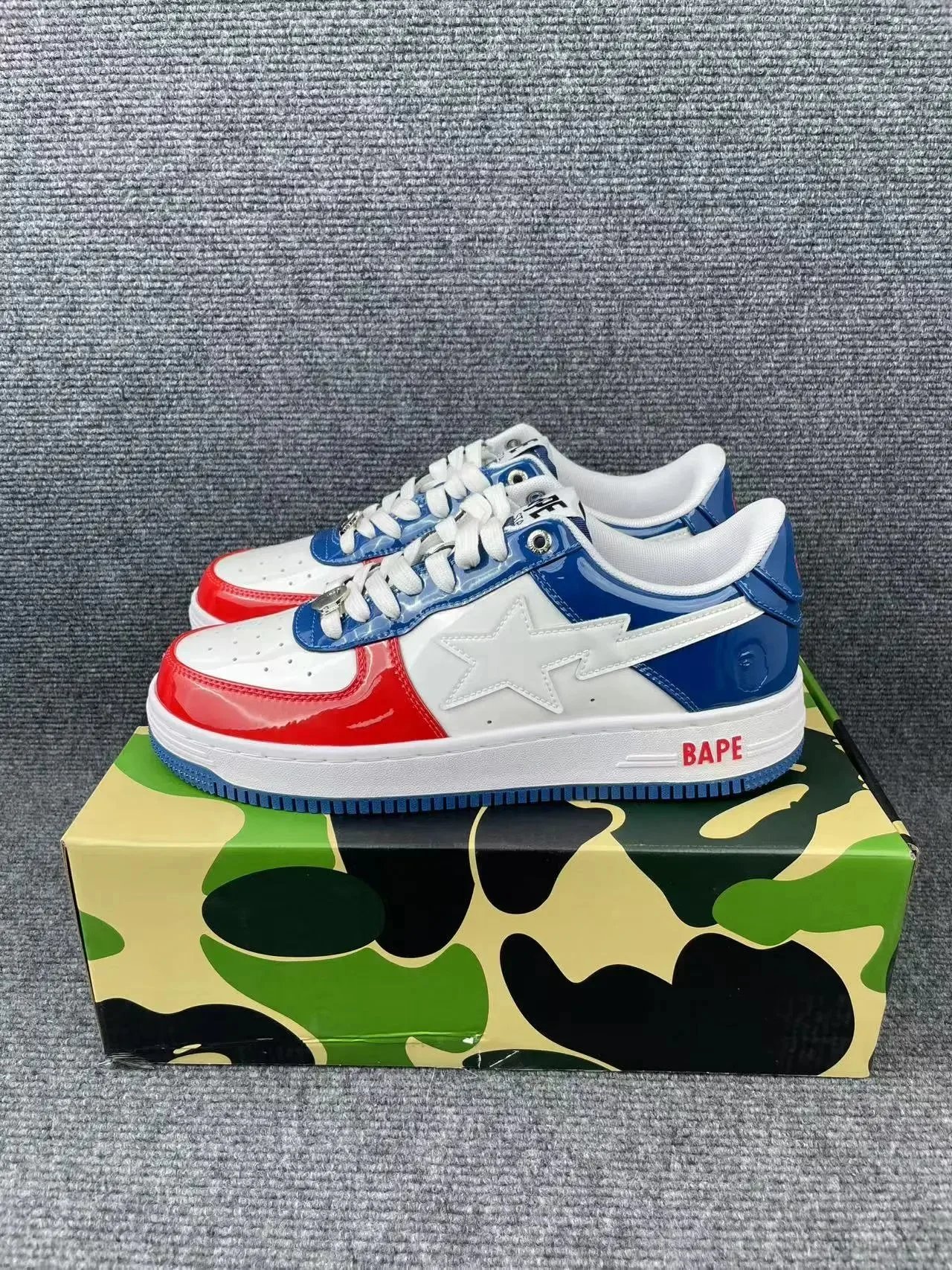 BAPE Bape Sta Low Patent Leather Red White Blue 1E80191001