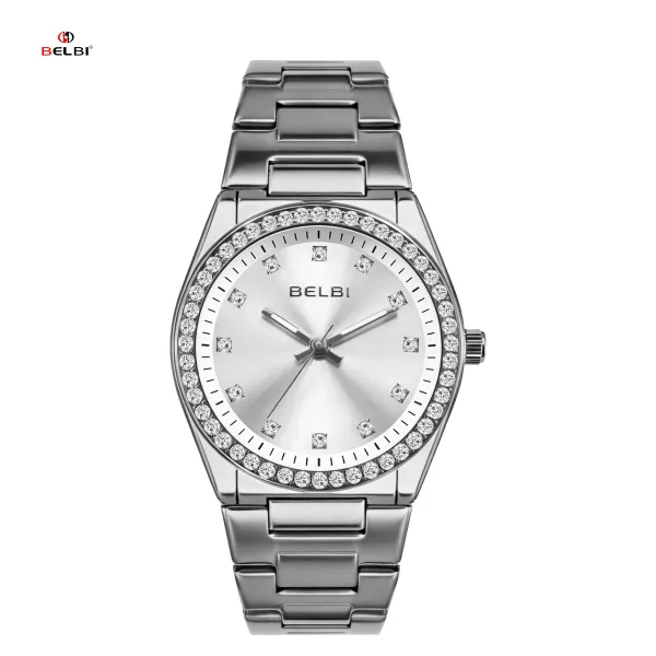 Design BELBI Crystal-Encrusted Black Dial Gold Watch Watches - 24