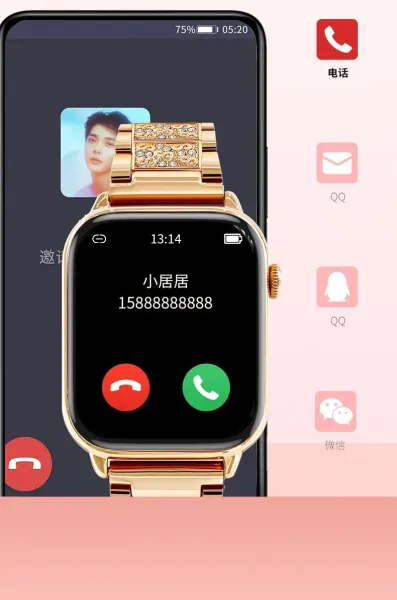 Design Smartwatch Orange Leather Texture Gold Mesh Band Smartwatch - 3