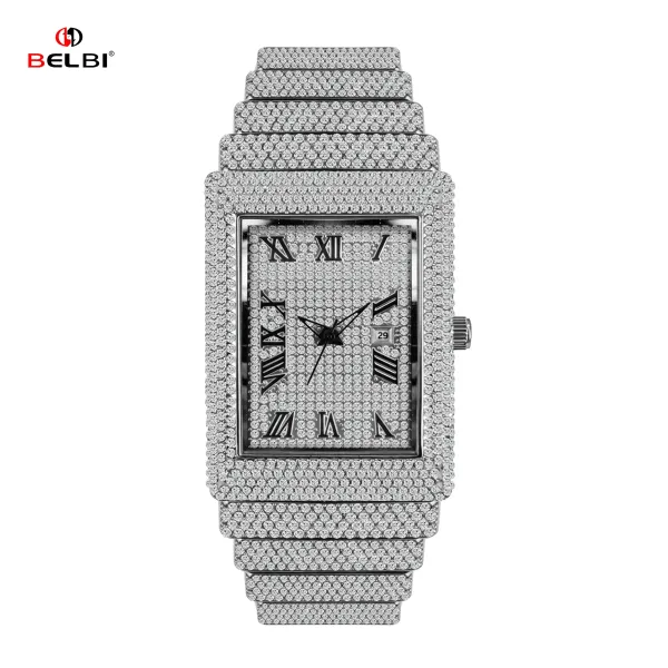 Design BELBI Iced-Out Rectangle Gold Watch Watches - 23