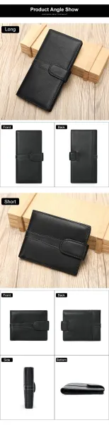 Design Classic Snap Closure Black Leather Short Wallet - 8