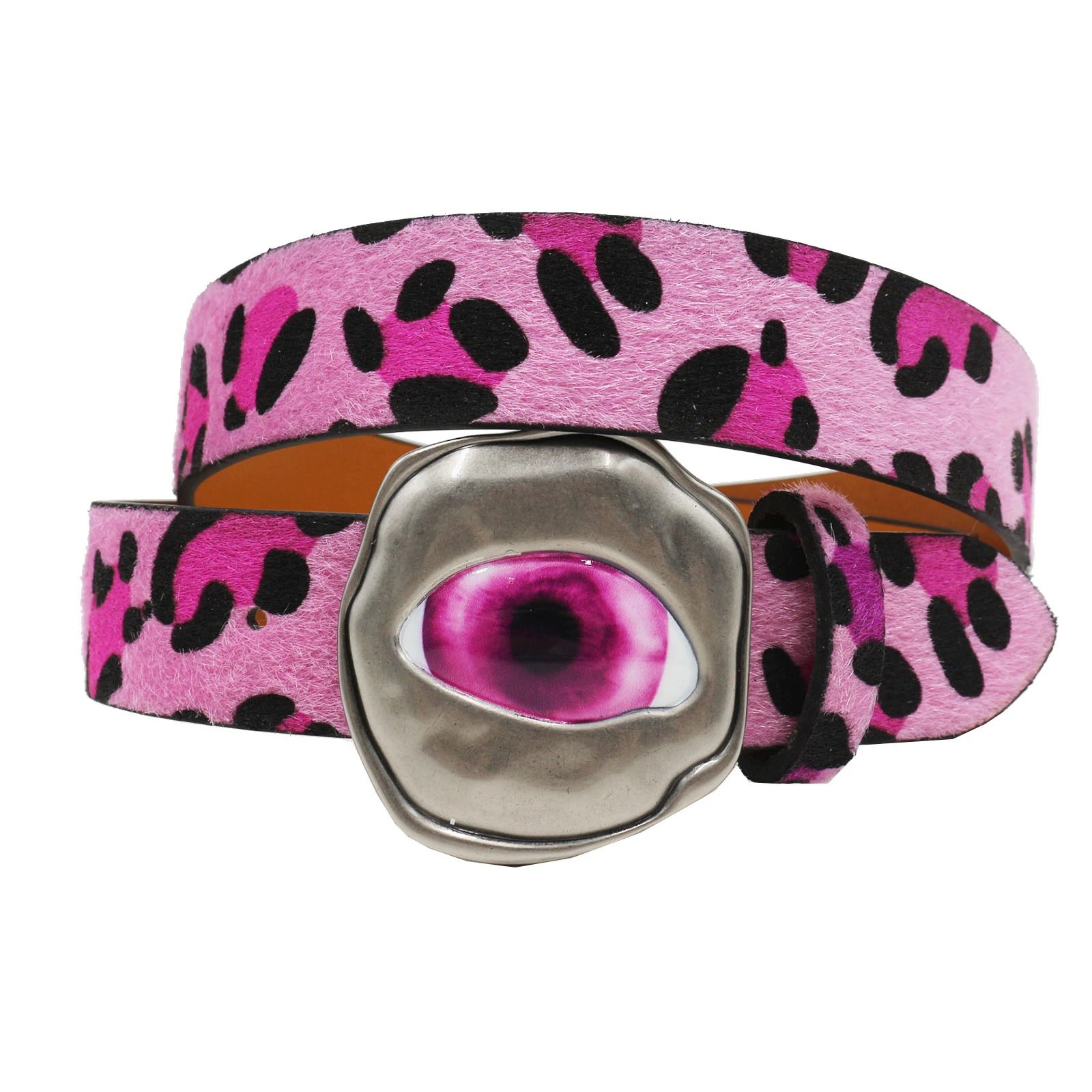 Design Pink Leopard Print Eye Buckle Belt