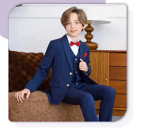 Design Six-Piece Formal Suit Set Gray with White Shirt and Red Bow Tie - 18