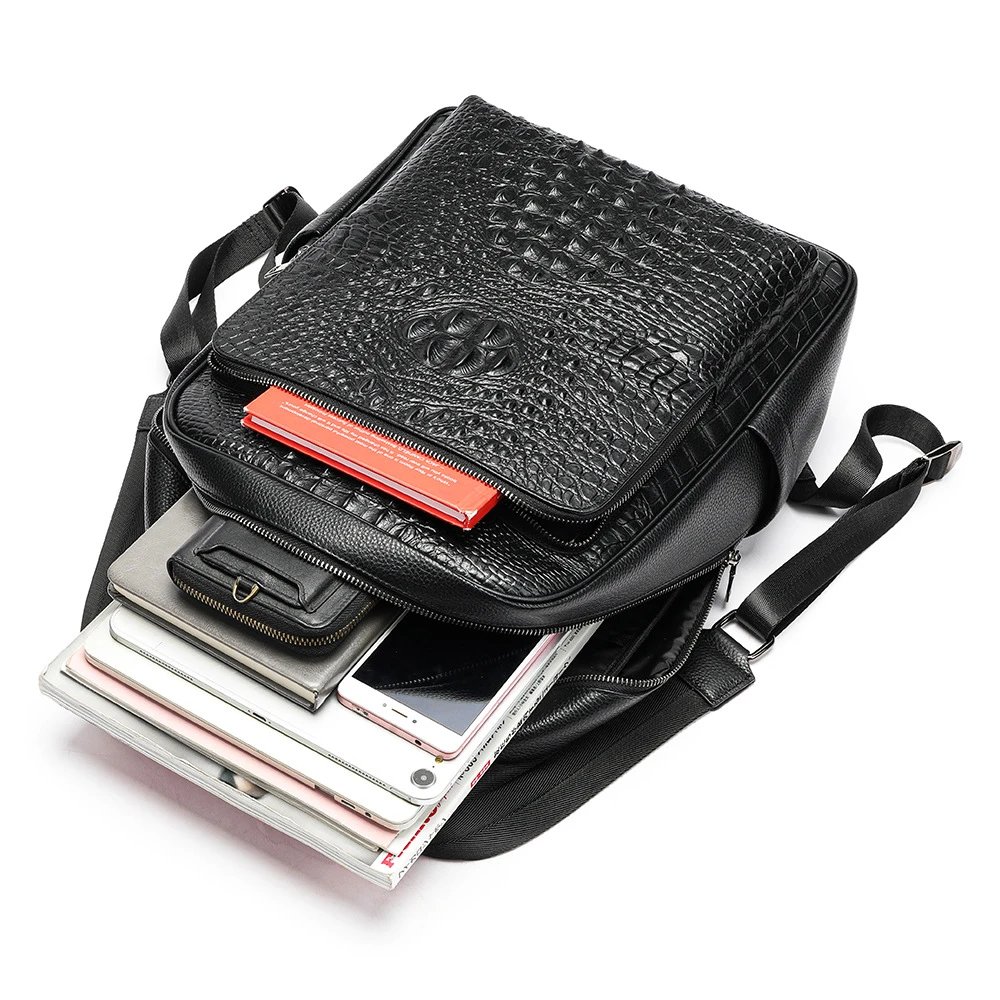 Crocodile Texture Black Leather Business Backpack