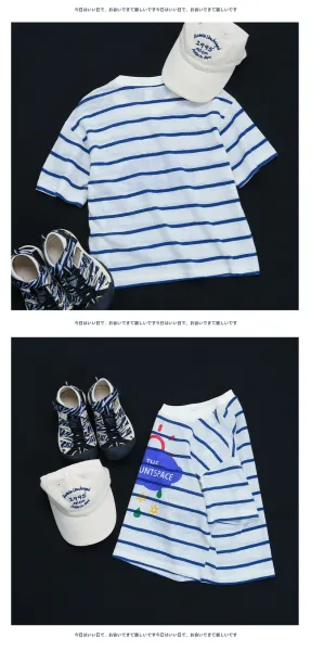 Design The Mountspace Striped Graphic T-Shirt White Navy T-Shirts - 24