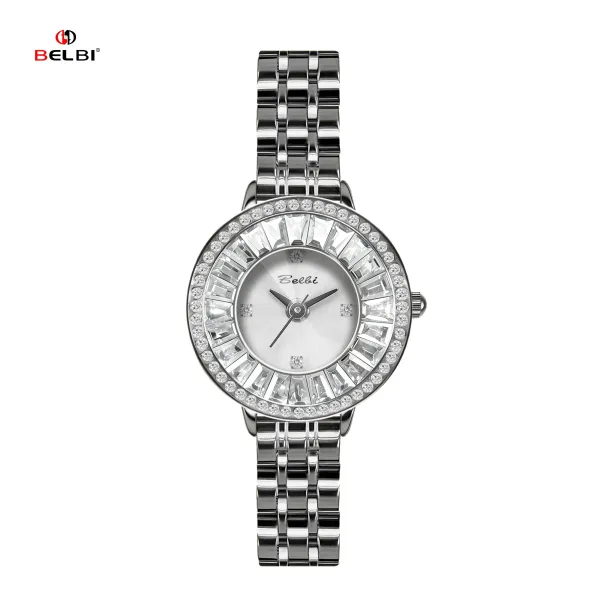 Design BELBI Crystal-Embellished Black Dial Stainless Steel Watch Watches - 22