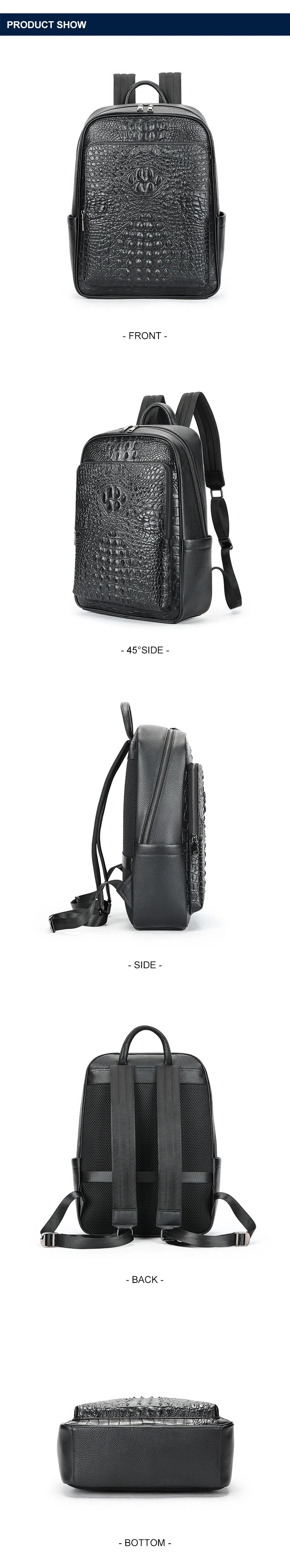 Design Crocodile-Embossed Leather Backpack Black - 8
