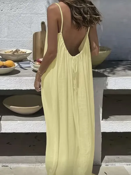 Design Backless Tie-Waist Mint Green Maxi Dress - 31