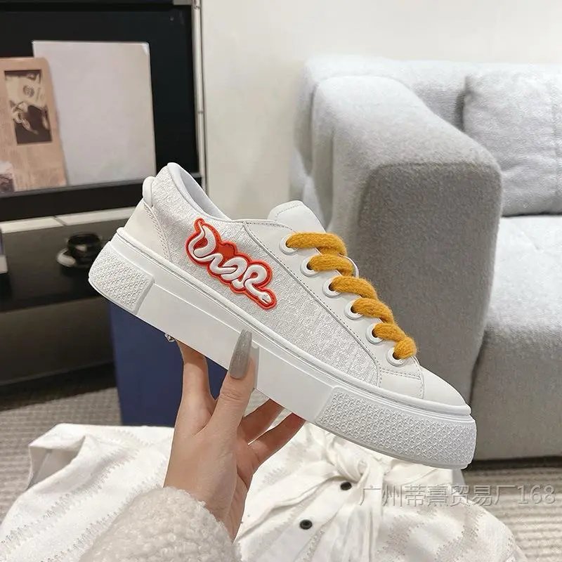 Design Chunky Platform Sneakers with Embroidered Logo and Fuzzy Laces White