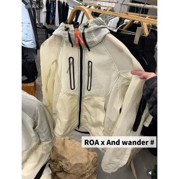 Design ROA x And Wander Lightweight Hooded Windbreaker Beige Outerwear - 1