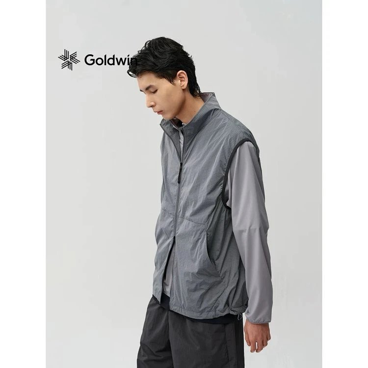 Grid Pattern Olive Green Zip-Up Sleeveless Vest
