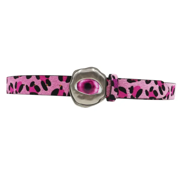 Design Leopard Print Suede Belt with Eye Buckle Accessory - 13