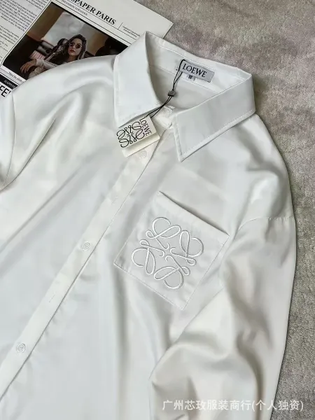 Loewe Anagram Embroidered Silk Shirt Beige - 8