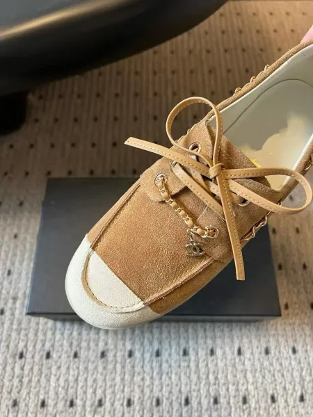 Chanel Boat Shoes Light Blue Suede Two-Tone with Chain Detail - 10