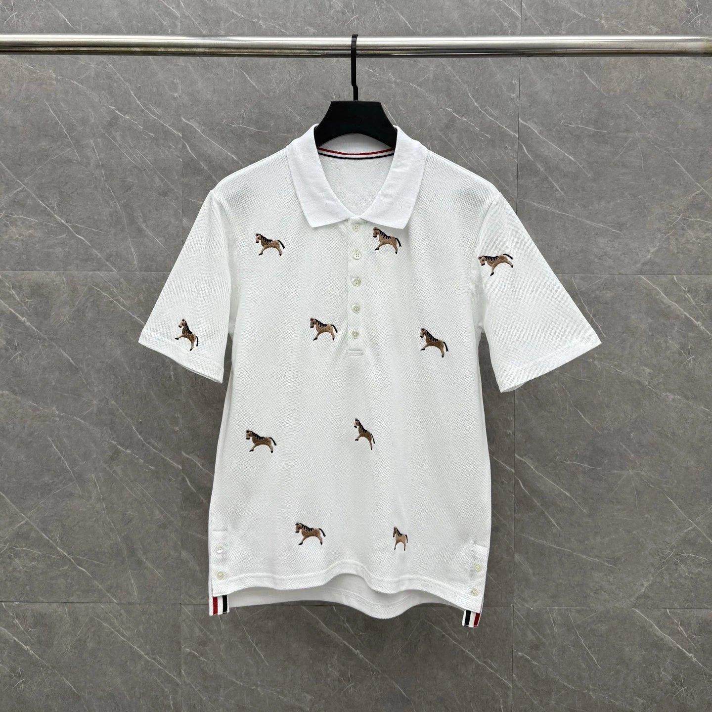 Thom Browne Horse-Embroidered Gray Piqué Polo Polo Shirt - 29