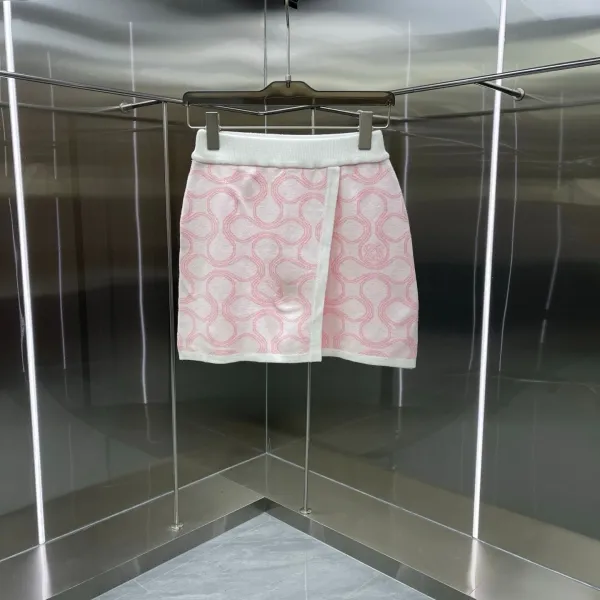 Design Knit Polo and Skirt Set Pink Geometric Pattern Two-Piece Set - 8