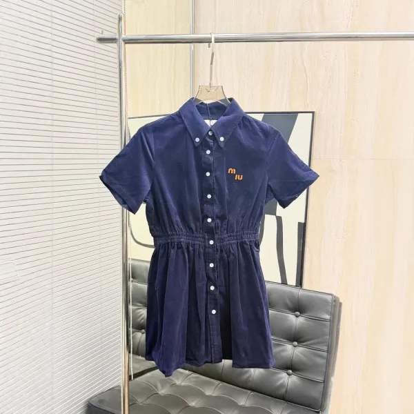 Miu Miu Corduroy Shirt Dress Navy - 1