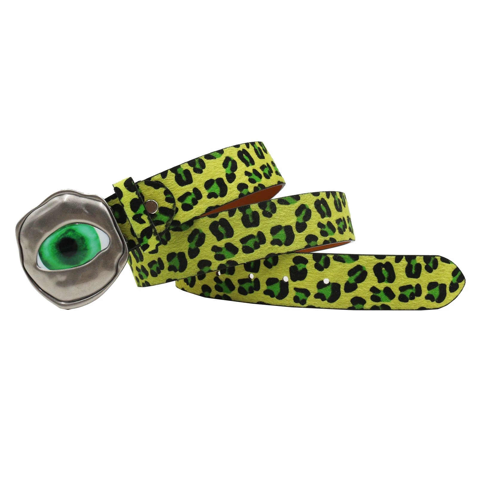 Design Leopard Print Suede Belt with Eye Buckle Accessory - 16