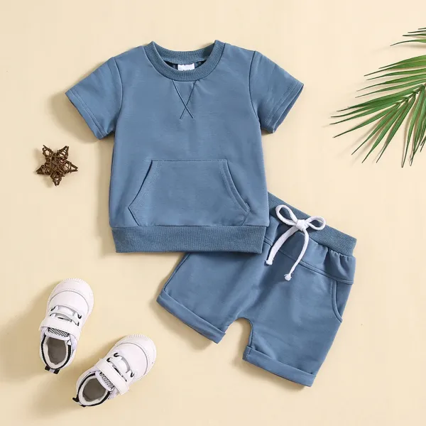 Design Beige Pocket Front Top and Drawstring Shorts Set - 23