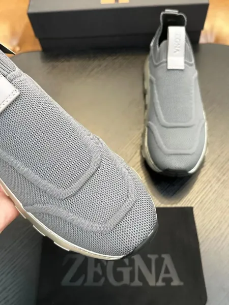 Zegna Oasi Knit Slip-On Olive Green Sneakers - 8