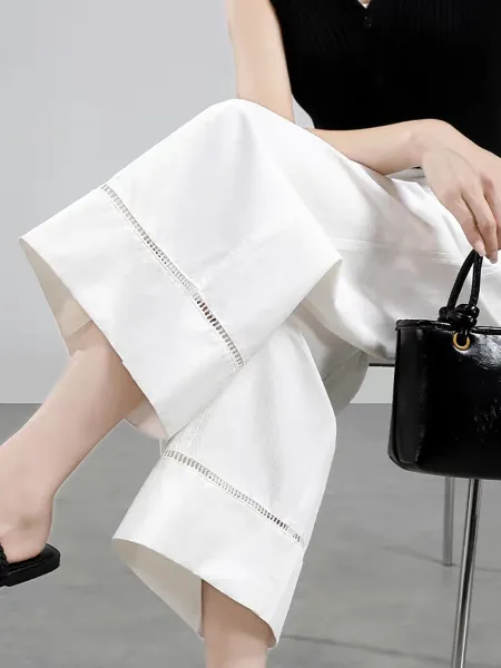 Design Wide-Leg Cropped Pants with Contrast Stitching Black - 12