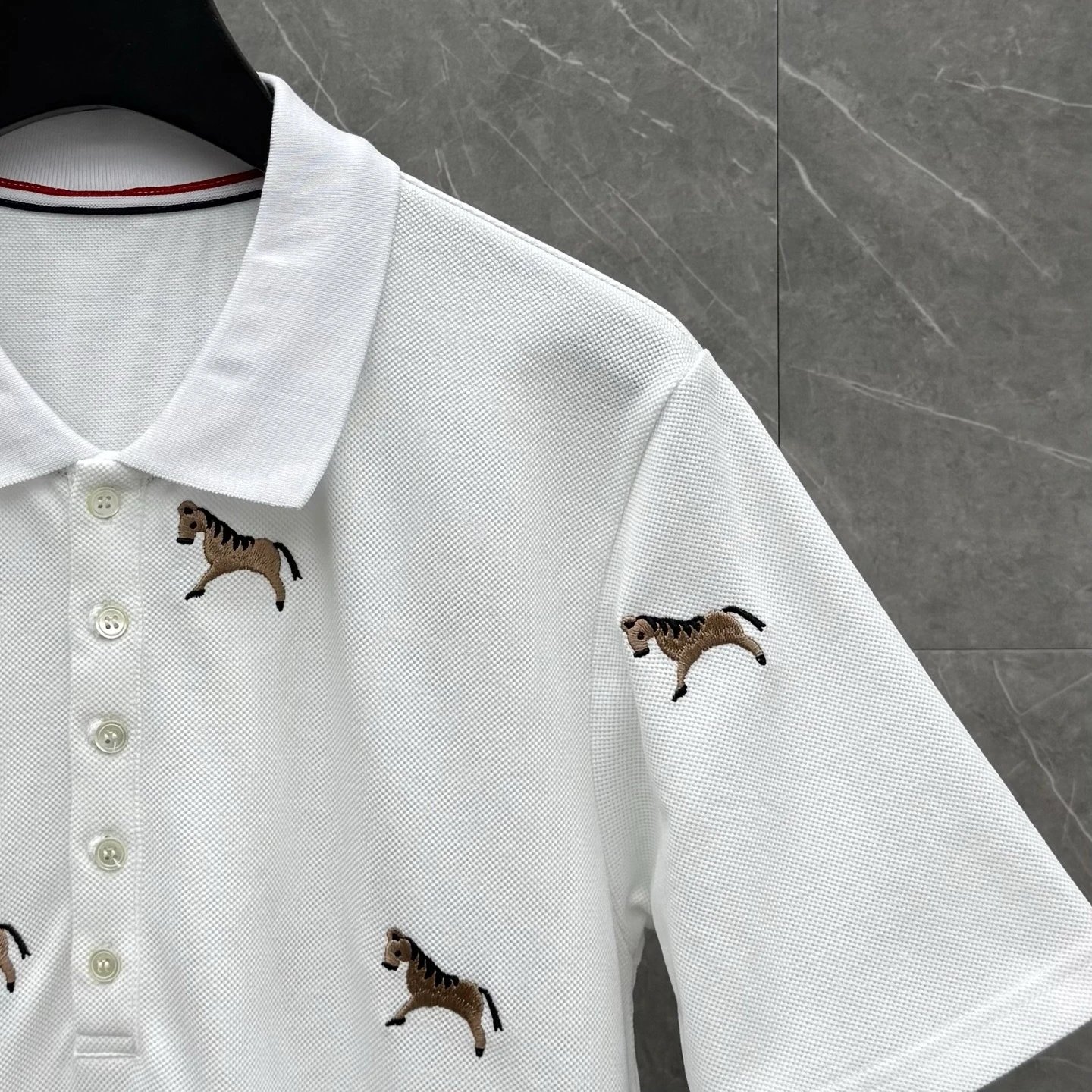 Thom Browne Horse-Embroidered Gray Piqué Polo Polo Shirt - 33