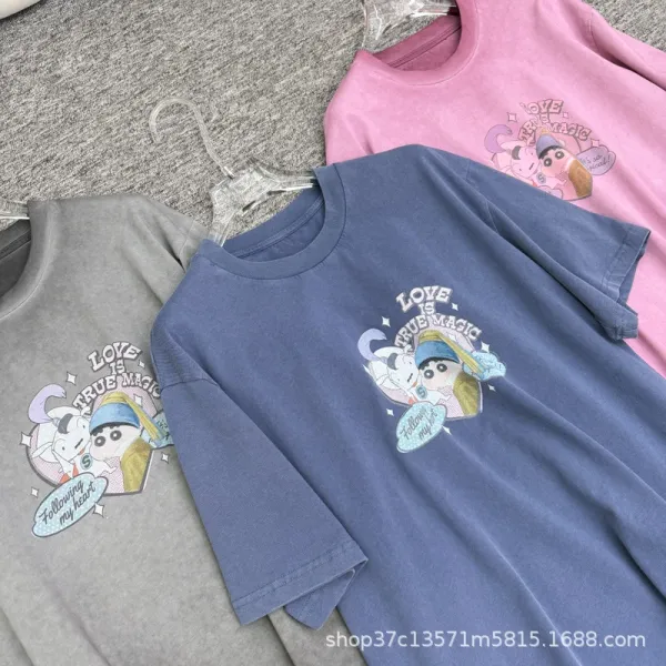 Design Cartoon Print Oversized T-Shirt Navy - 5