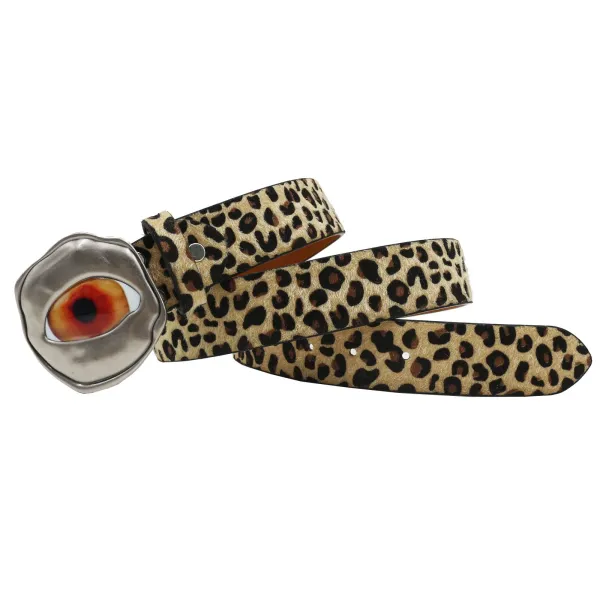 Design Leopard Print Suede Belt with Eye Buckle Accessory - 24