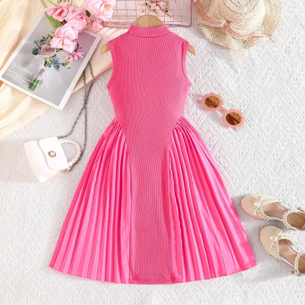 Design Pleated Ribbed Knit Dress Pink - 8