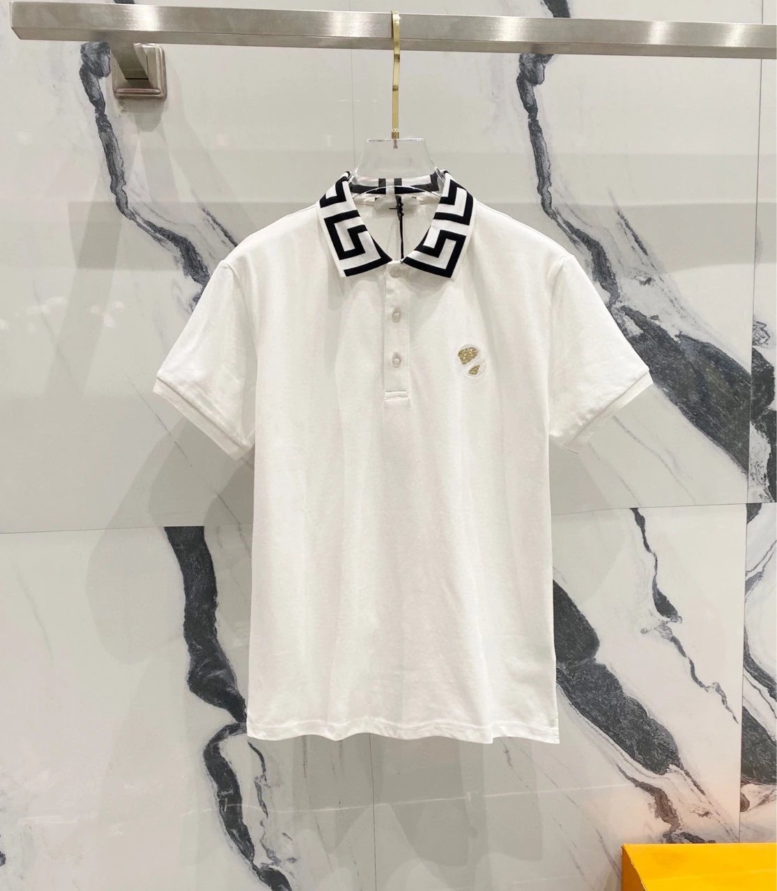 Versace Medusa Embroidered Polo White and Black Polo Shirt - 5
