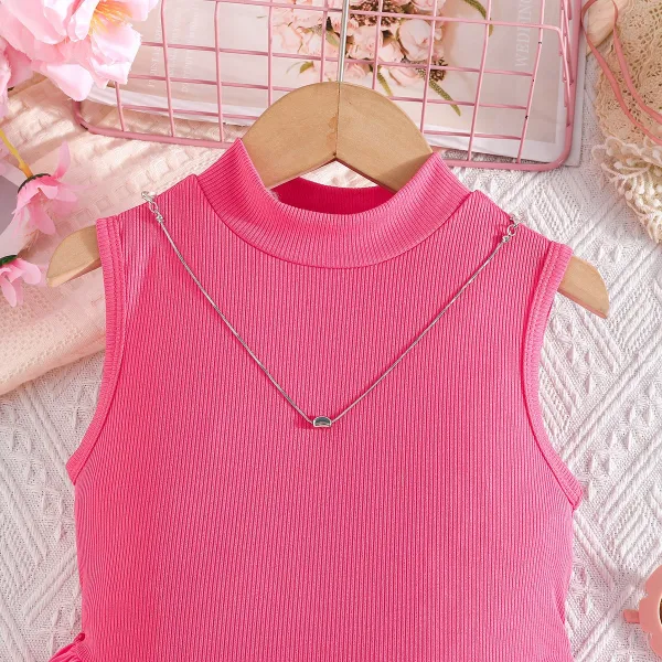 Design Pleated Ribbed Knit Dress Pink - 9