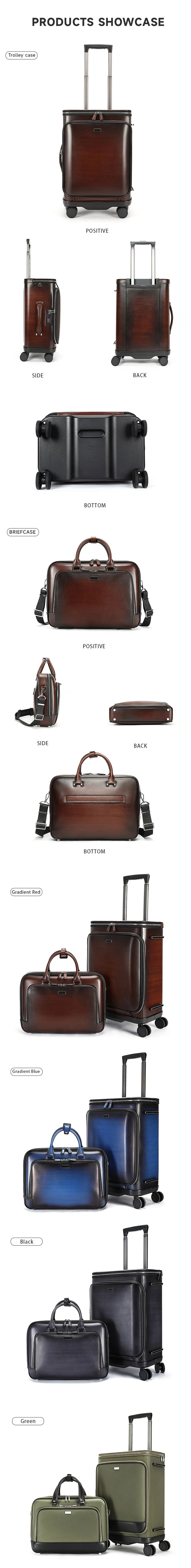 Design Gradient Blue Leather Travel Set: Rolling Suitcase and Briefcase Travel Bags - 7