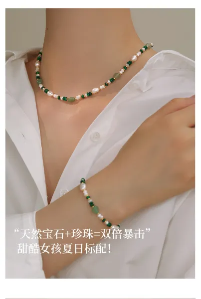 Design Pearl and Green Stone Beaded Bracelet Jewelry - 5