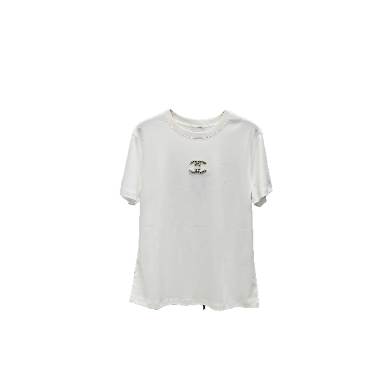 Chanel CC Logo Embellished White Classic T-Shirt