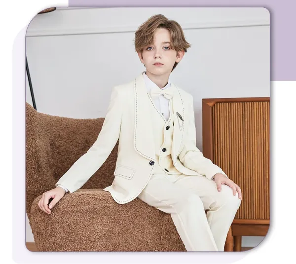 Design Formal Six-Piece Suit Set Black Burgundy Kids - 15