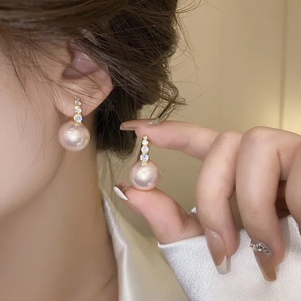 Design Pearl Drop Earrings with Cubic Zirconia in Gold-Tone Setting Jewelry - 2