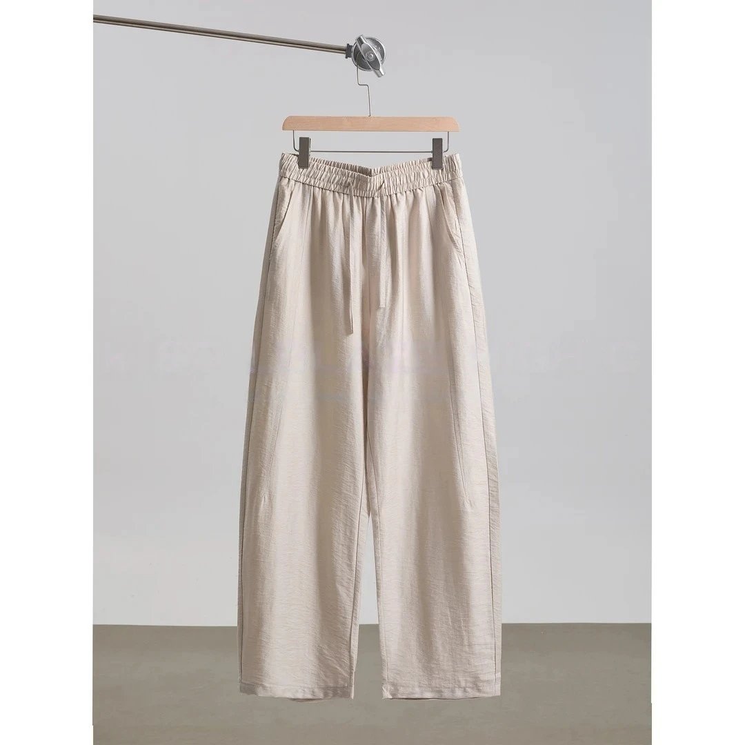Wide-Leg Linen Blend Pants Beige
