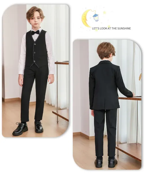 Design Formal Six-Piece Suit Set Black Burgundy Kids - 22