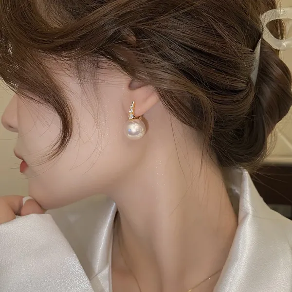 Design Pearl Drop Earrings with Cubic Zirconia in Gold-Tone Setting Jewelry - 4