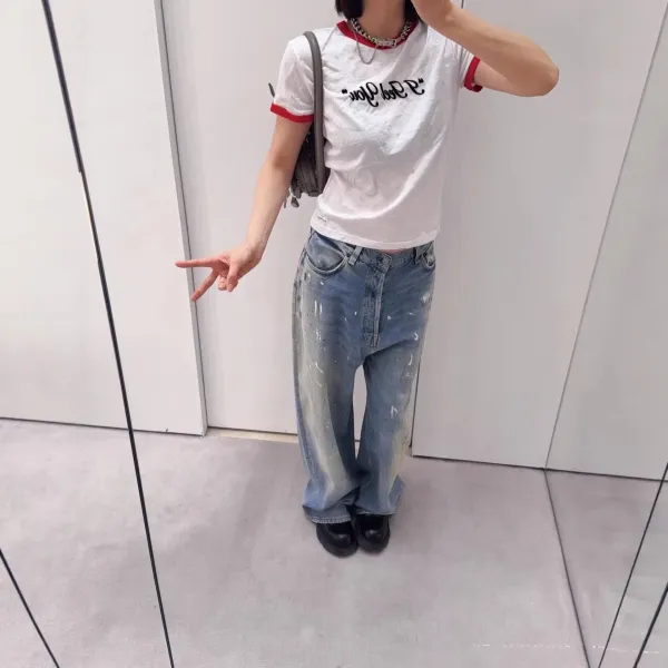 Design "I Feel You" Ringer T-Shirt White with Red Trim - 3