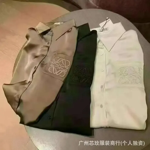 Loewe Anagram Embroidered Silk Shirt Beige - 2