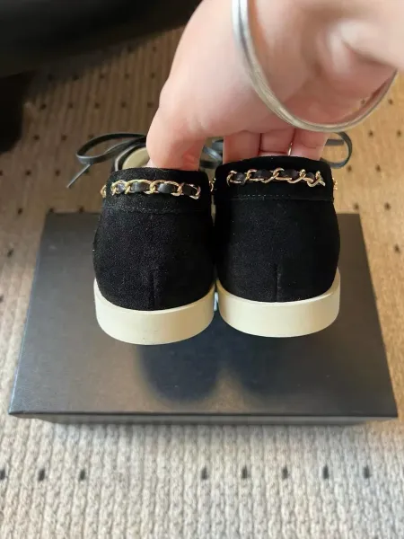Chanel Boat Shoes Light Blue Suede Two-Tone with Chain Detail - 17