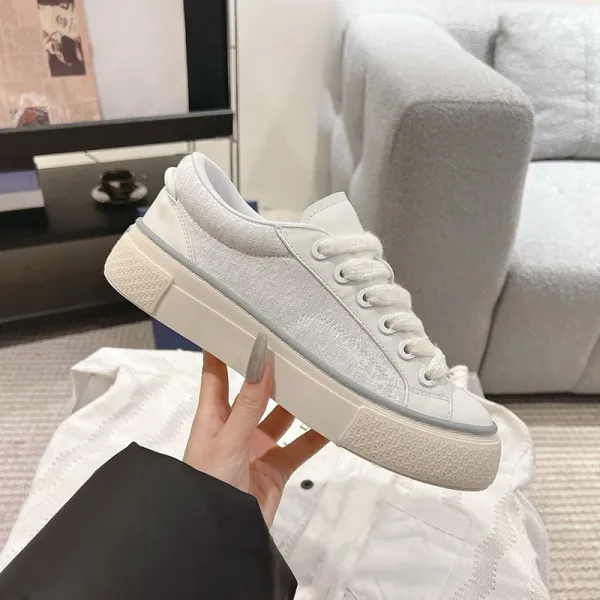 Design Chunky Platform Sneakers White with Silver Glitter Upper - 1
