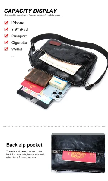 Design Vintage-Style Distressed Leather Crossbody Bag Black - 11
