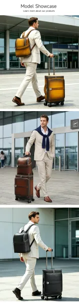 Design Minimalist Leather Rolling Carry-On Suitcase Black - 9