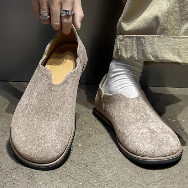 Design Suede Loafer Slip-On Beige Casual Shoes - 1