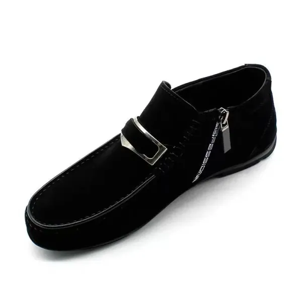 Design Black Suede Loafer with Buckle and Side Zipper Casual Shoes - 1