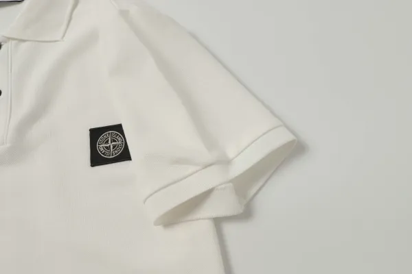 Stone Island Logo Patch Polo White Polo Shirt - 7