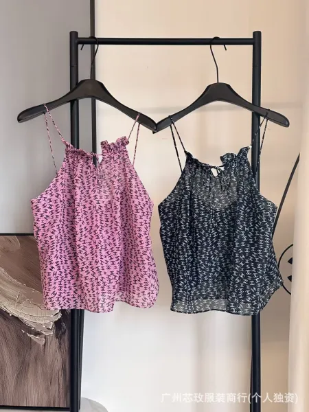 Chanel Logo Print Halter Neck Camisole Top in Pink and Black Vest Top - 5