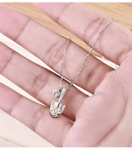 Design Silver 925 Cubic Zirconia Shovel Pendant Necklace Jewelry - 8